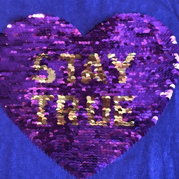 TG Total Girl Sequin Heart Purple Asymmetric Short Sleeve Top Girl Size M 5 EUC - Picture 5 of 10